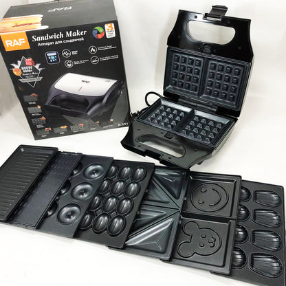 Вафельница бутербродница сендвичница гриль электрическая 8 в 1 RAF R.551 850W Мультипекарь со 8 формами