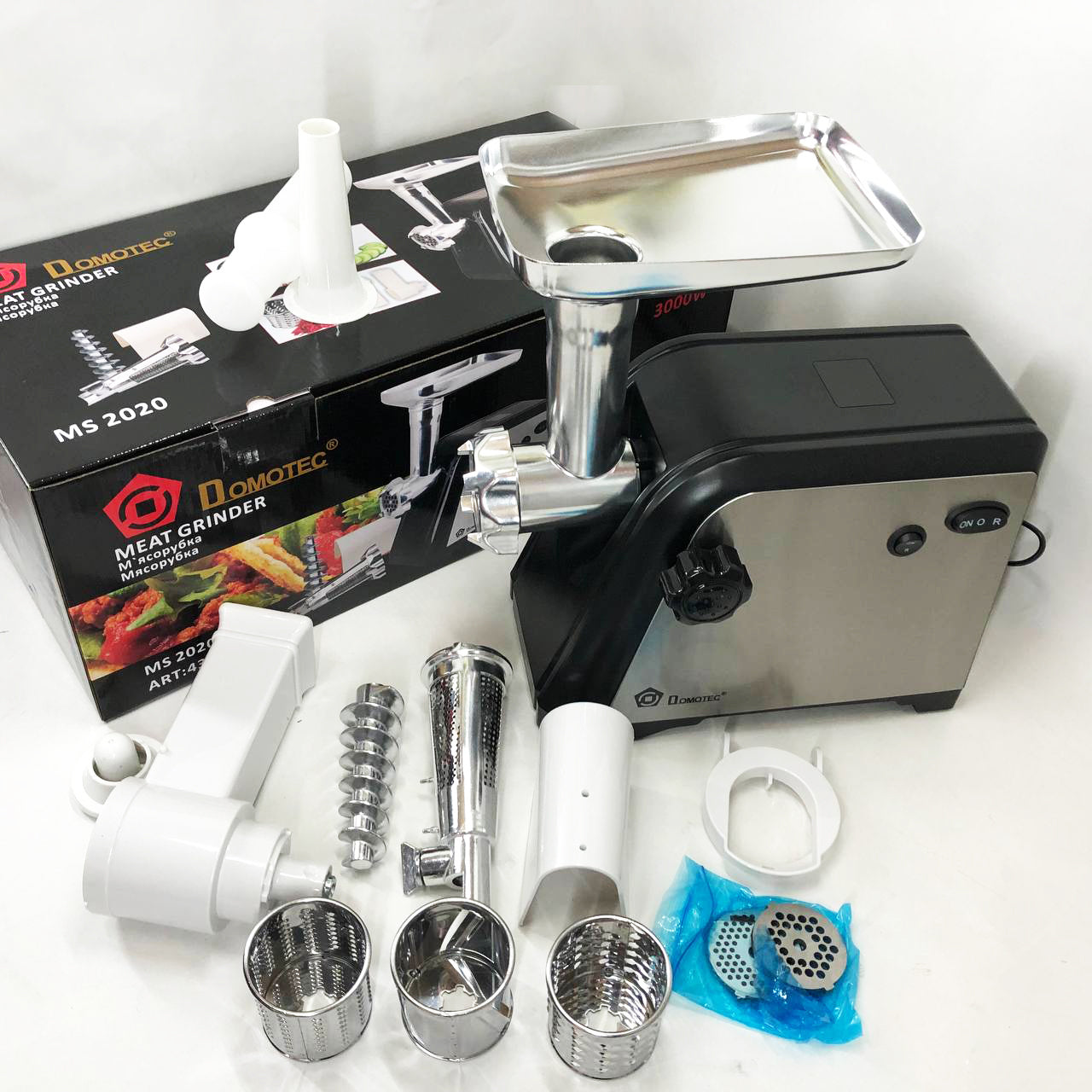 Электрическая мясорубка Domotec MS-2020 с насадкой для томатов и терками 2600 W