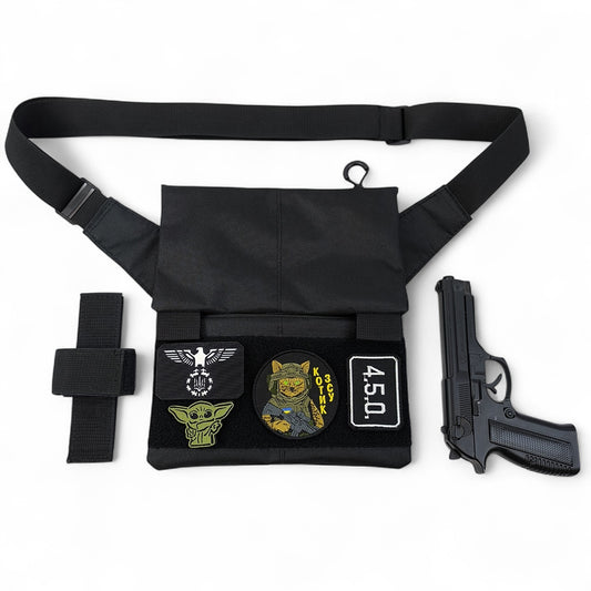 Сумка мессенджер С КОБУРОЙ. Тактическая сумка из ткани, 3 кармана, патч-панель, Cordura