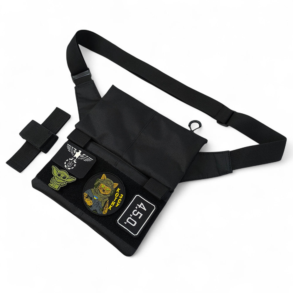 Сумка мессенджер С КОБУРОЙ. Тактическая сумка из ткани, 3 кармана, патч-панель, Cordura