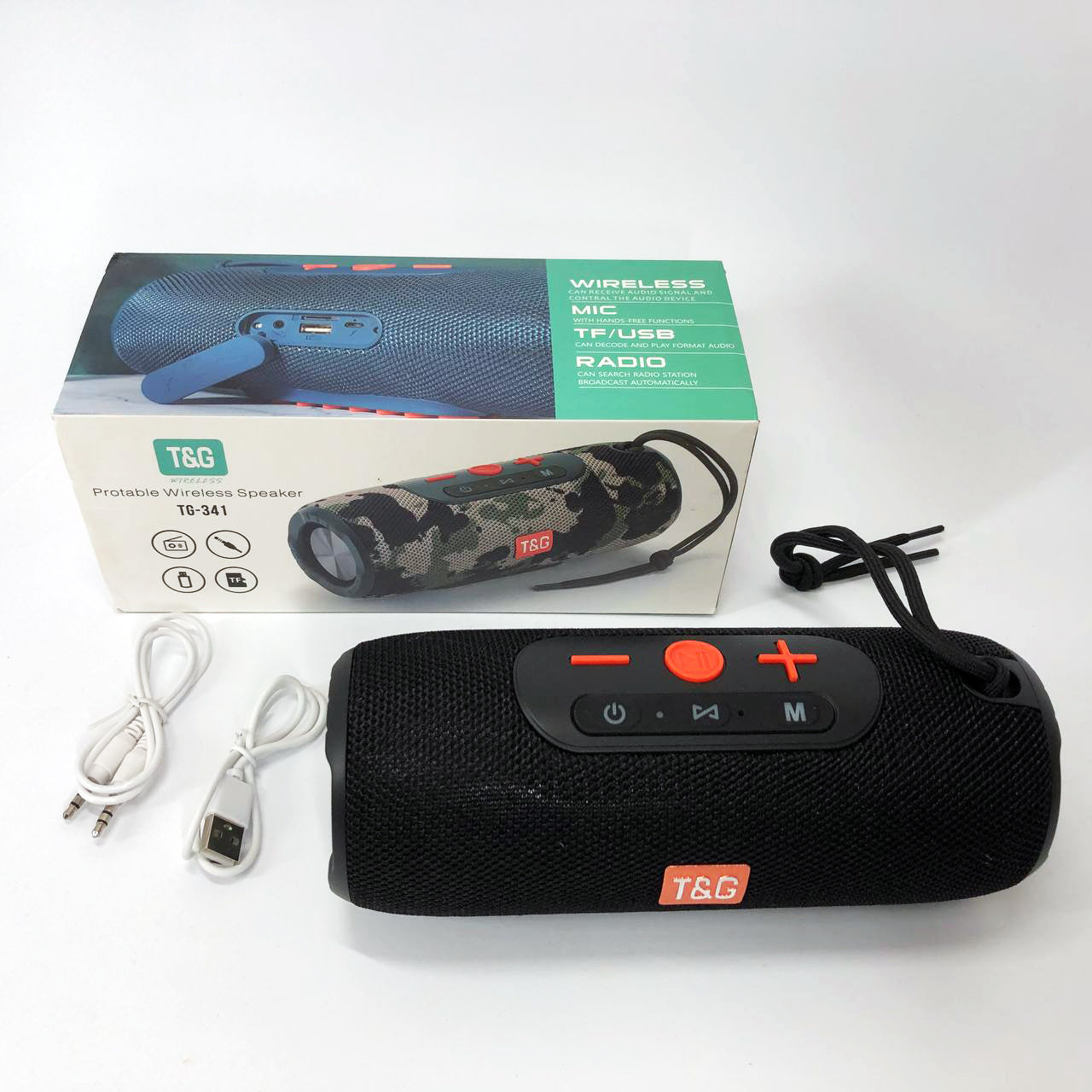 Портативная Bluetooth колонка TG341 со шнурком, аккумуляторная переносная колонка. Цвет: черный