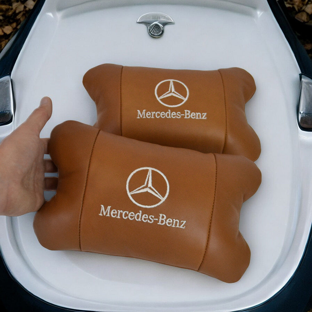 Комплект 2шт для подголовника Mercedes-Benz изготовлен из натуральной коричневой кожи. Комфорт в авто