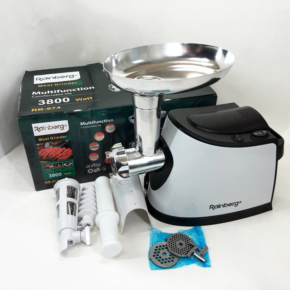 Электромясорубка с соковыжималкой Rainberg RB-674 3000W, электромясорубка для шинковки, мощная мясорубка