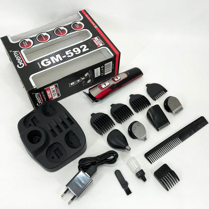 Машинка для стрижки 10в1 GEMEI GM-592, окантовочная машинка, подстригательная машинка. Цвет: красный