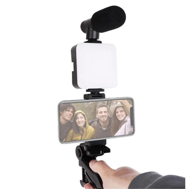 Набор блогера 4в1, тренога для телефона с микрофоном и вспышкой Штатив трипод для селфи и видео