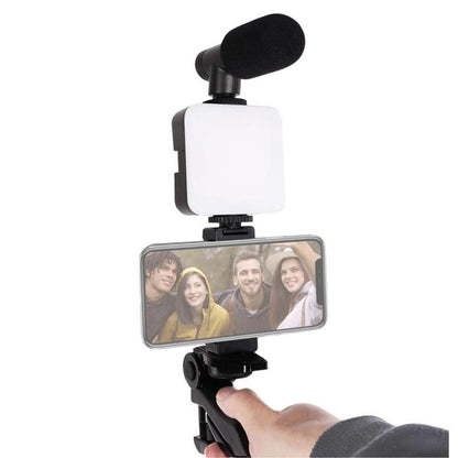 Набор блогера 4в1, тренога для телефона с микрофоном и вспышкой Штатив трипод для селфи и видео