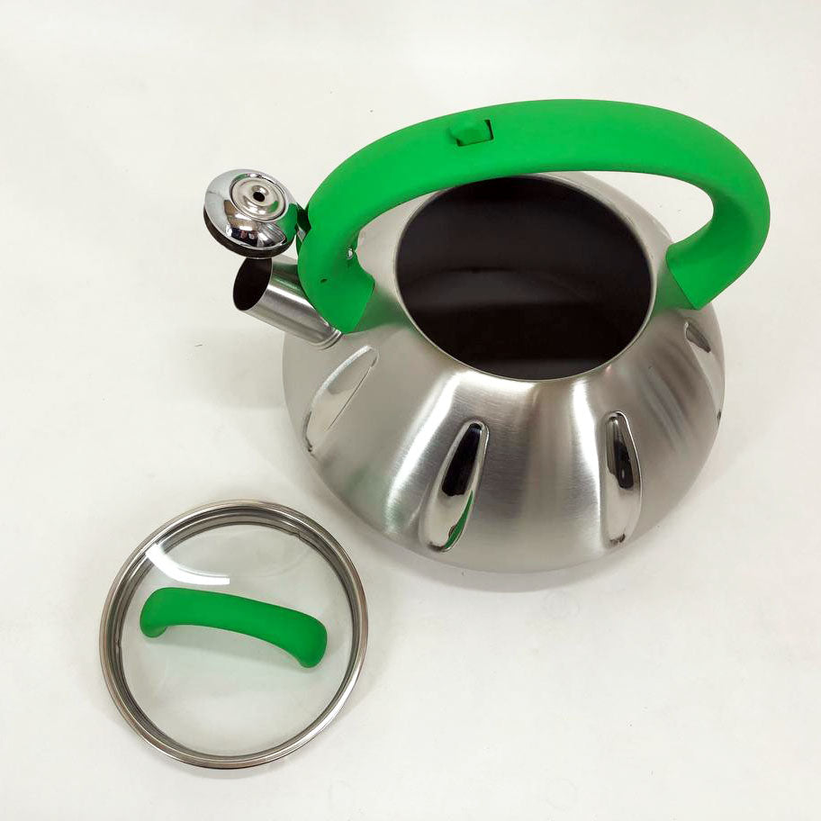 Чайник со свистком Unique UN-5303 кухонный на 3 литра, Чайник нержавейка со свистком. Цвет: зеленый