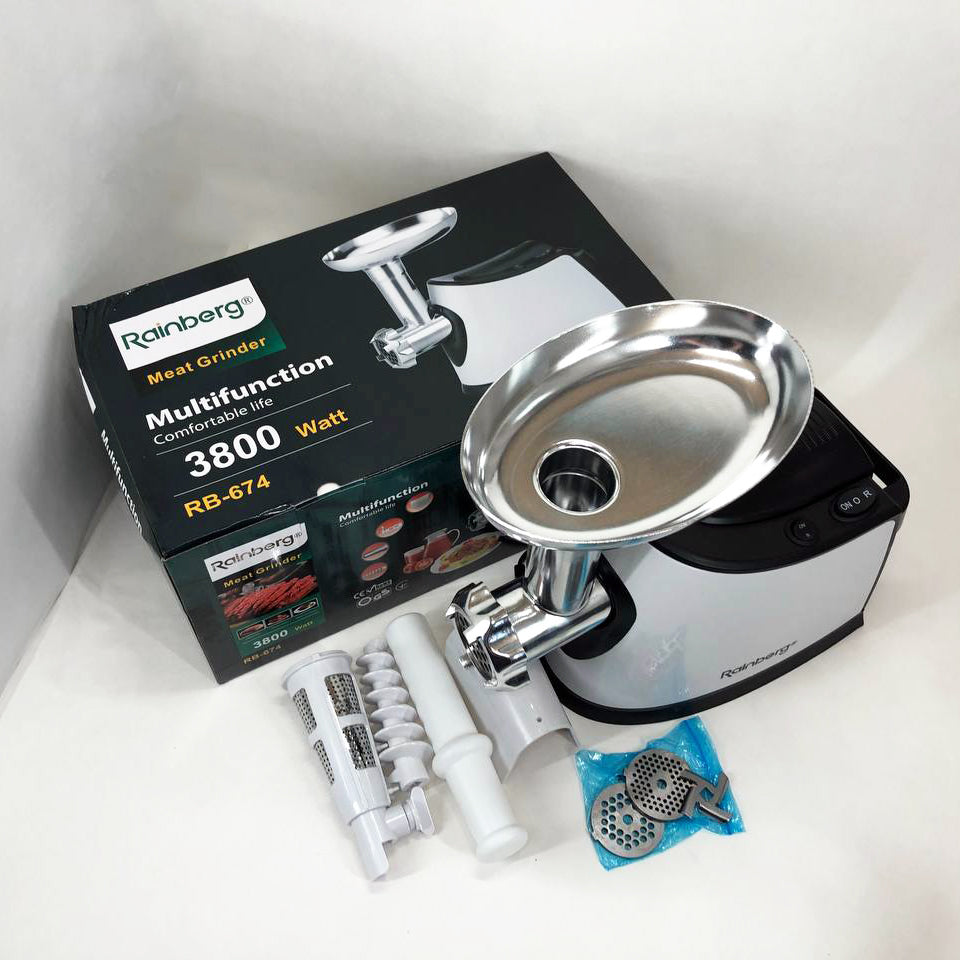 Электромясорубка с соковыжималкой Rainberg RB-674 3000W, электромясорубка для шинковки, мощная мясорубка