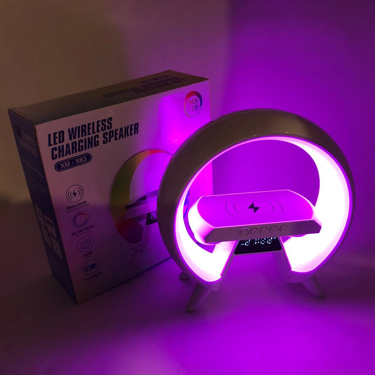 LED Лампа ночник с беспроводной зарядкой и Bluetooth динамиком G-Lite XM-X63, Часы хамелеон с будильник