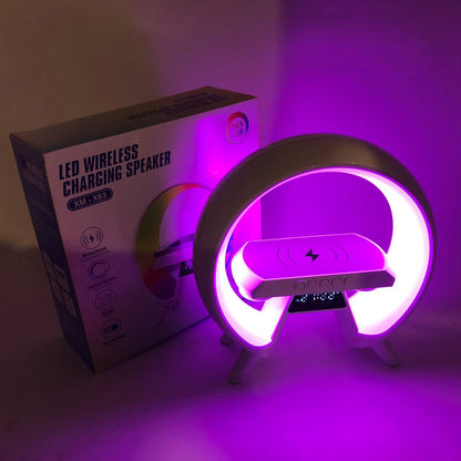 LED Лампа ночник с беспроводной зарядкой и Bluetooth динамиком G-Lite XM-X63, Часы хамелеон с будильник