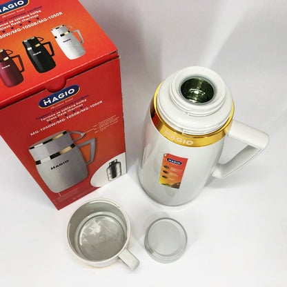 Термос Magio MG-1050W со стеклянной колбой, Хороший небольшой термос, для питьевой воды. Цвет: белый