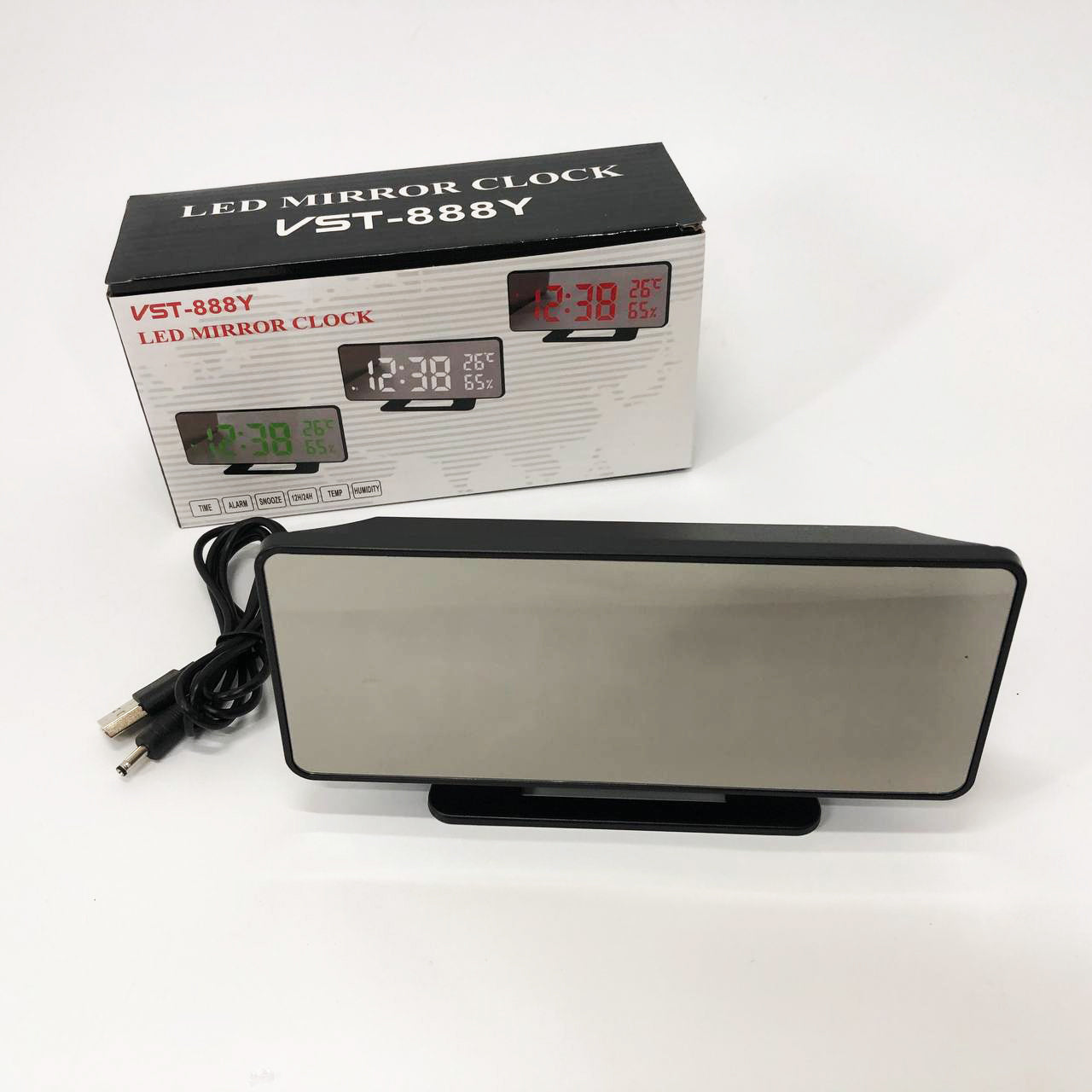 Часы настольные зеркальные VST-888Y-5 USB с синим циферблатом, Настольные часы с подсветкой