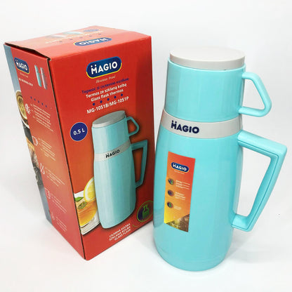 Термос Magio MG-1051B со стеклянной колбой, Хороший небольшой термос, Термос для воды. Цвет: голубой