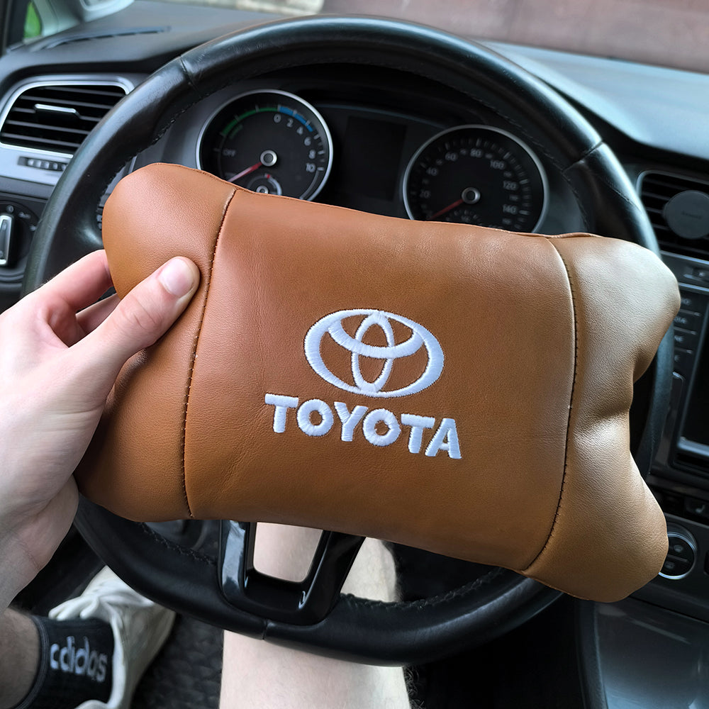 Набор кожаных подушек 2шт на подголовник Toyota. Комфортные ортопедические подушки, Toyota