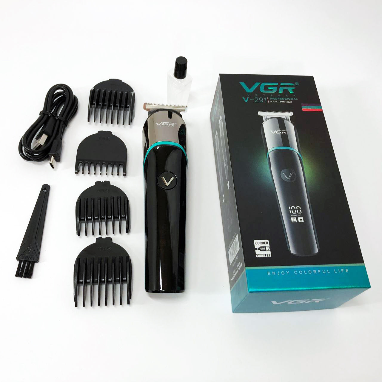Профессиональная машинка для стрижки волос триммер VGR V-291 с насадками, электробритва. Цвет: зеленый