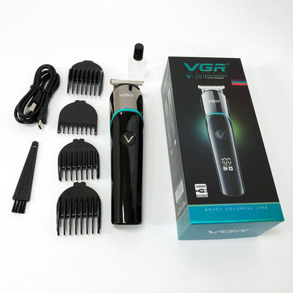 Профессиональная машинка для стрижки волос триммер VGR V-291 с насадками, электробритва. Цвет: зеленый