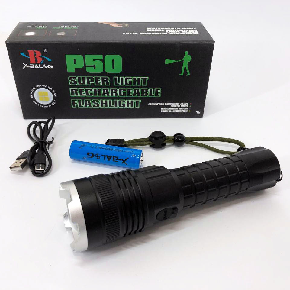 Фонарь аккумуляторный X-Balog BL-A72-P50, ручной фонарик, водонепроницаемый фонарь, мощный аккумуляторный