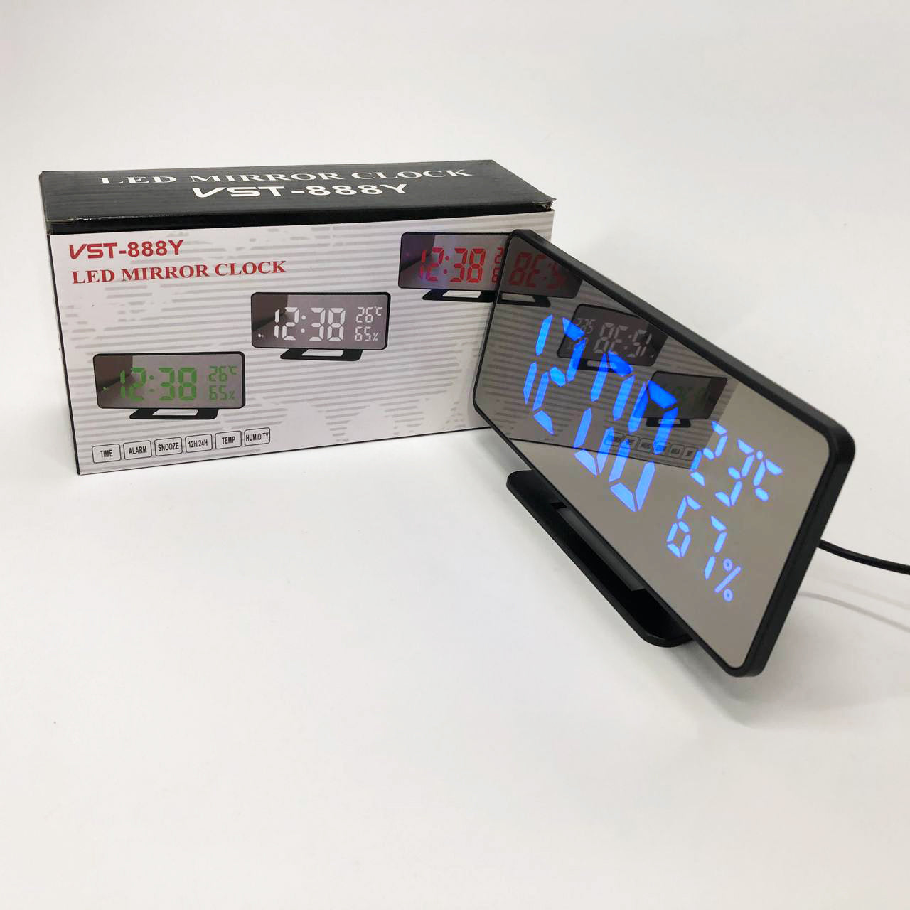 Часы настольные зеркальные VST-888Y-5 USB с синим циферблатом, Настольные часы с подсветкой