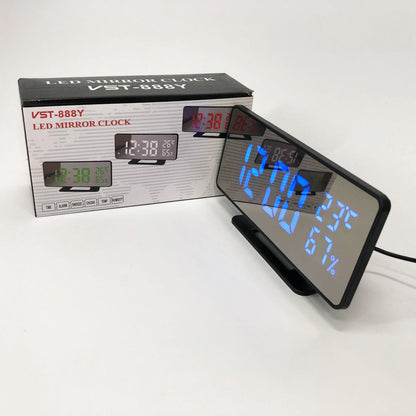 Часы настольные зеркальные VST-888Y-5 USB с синим циферблатом, Настольные часы с подсветкой
