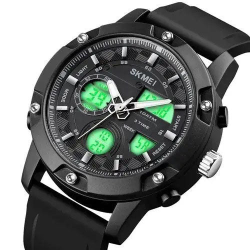 Часы наручные мужские SKMEI 1757BKWT BLACK-WHITE, армейские часы противоударные. Цвет: черный