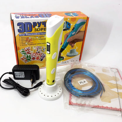 3D ручка Smart 3D Pen 2 c LCD дисплеем,  Детская электро ручка для фигурок из пластика. Цвет: желтый