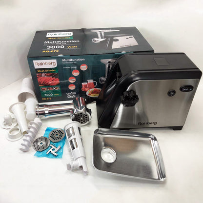 Мясорубка Rainberg RB-672 3000W электрическая с реверсом и соковыжималкой, мясорубка электрическая металл