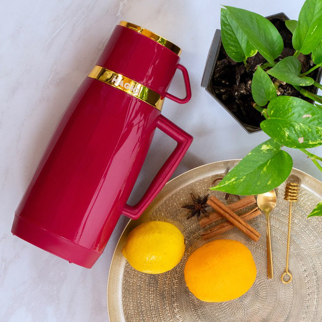 Термос Magio MG-1050R со стеклянной колбой, Термос для питьевой воды, Термос из нержавейки. Цвет: красный