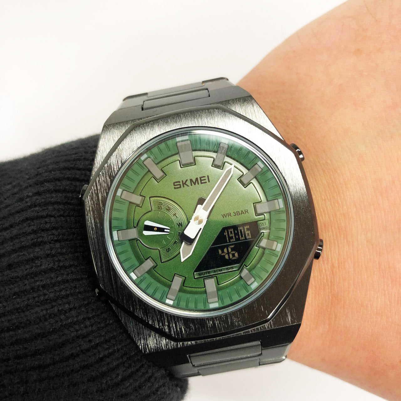 Часы наручные мужские SKMEI 1816BKGNBK, стильные классические мужские часы, фирменные спортивные часы