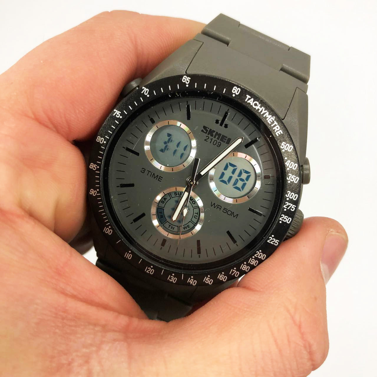 Часы наручные мужские SKMEI 2109GY, армейские часы противоударные, оригинальные мужские часы