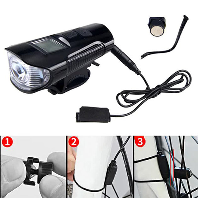 Велофара с компьютером и сигналом Waterproof XA-585-T6+2LED с выносной кнопкой, Фара велофара