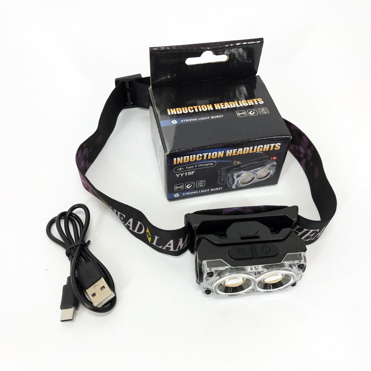 Фонарь налобный YY-19F-2XPE(white)+2COB(yellow), Налобный фонарь для автомеханика, Фонарик налобник