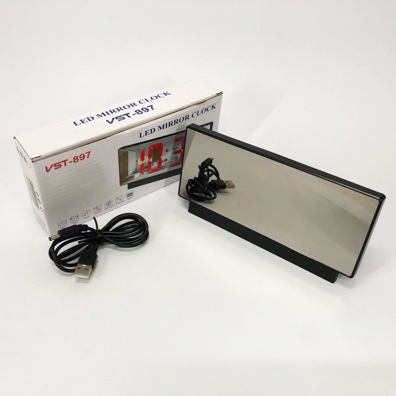 Часы сетевые настольные VST-897-5 (синяя подсветка, температура, от USB кабеля), Настольные LED часы