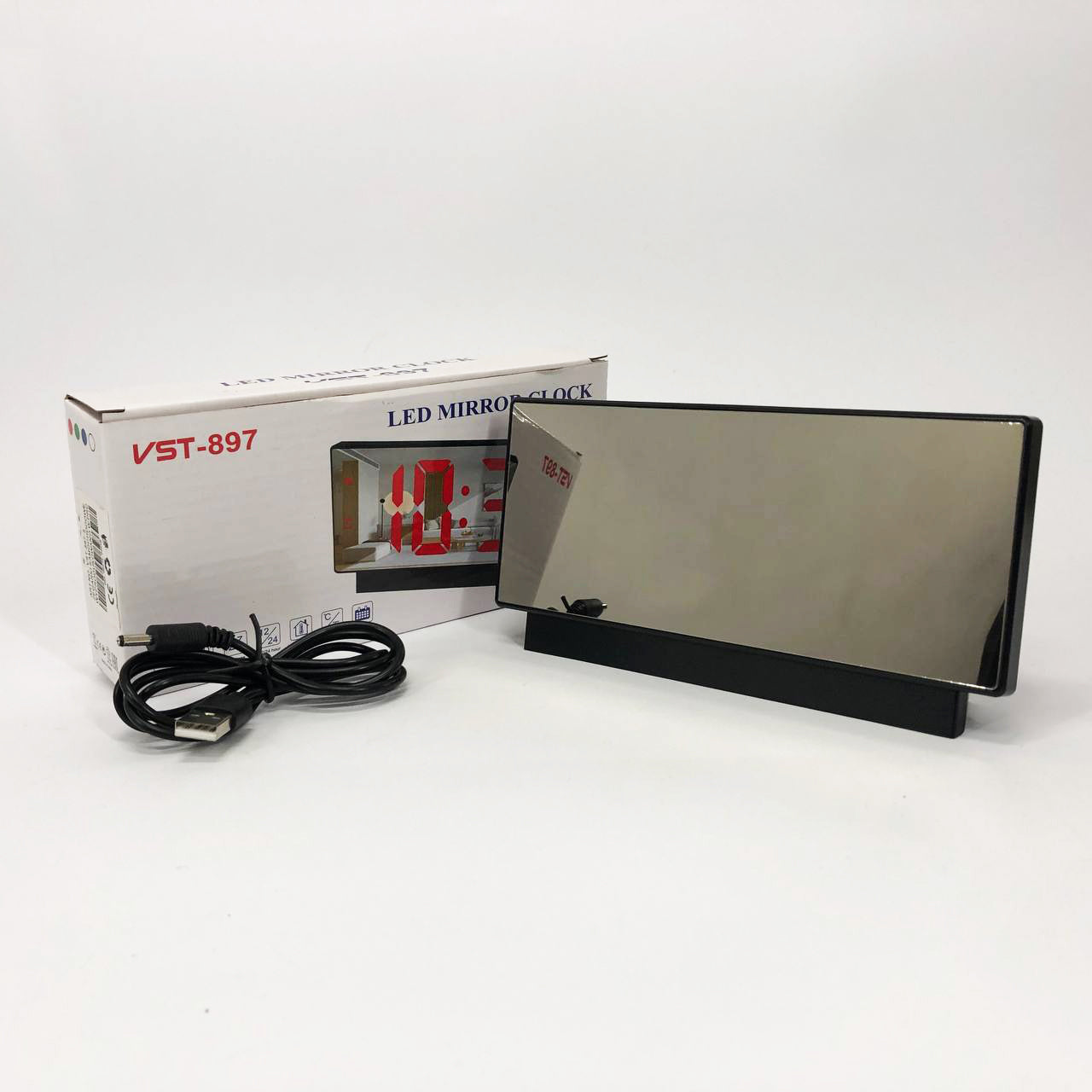 Часы сетевые настольные VST-897-5 (синяя подсветка, температура, от USB кабеля), Настольные LED часы