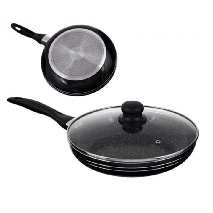 Сковорода с крышкой 24 см темный мрамор UNIQUE UN-5164 | Антипригарная сковорода | Мраморная сковорода