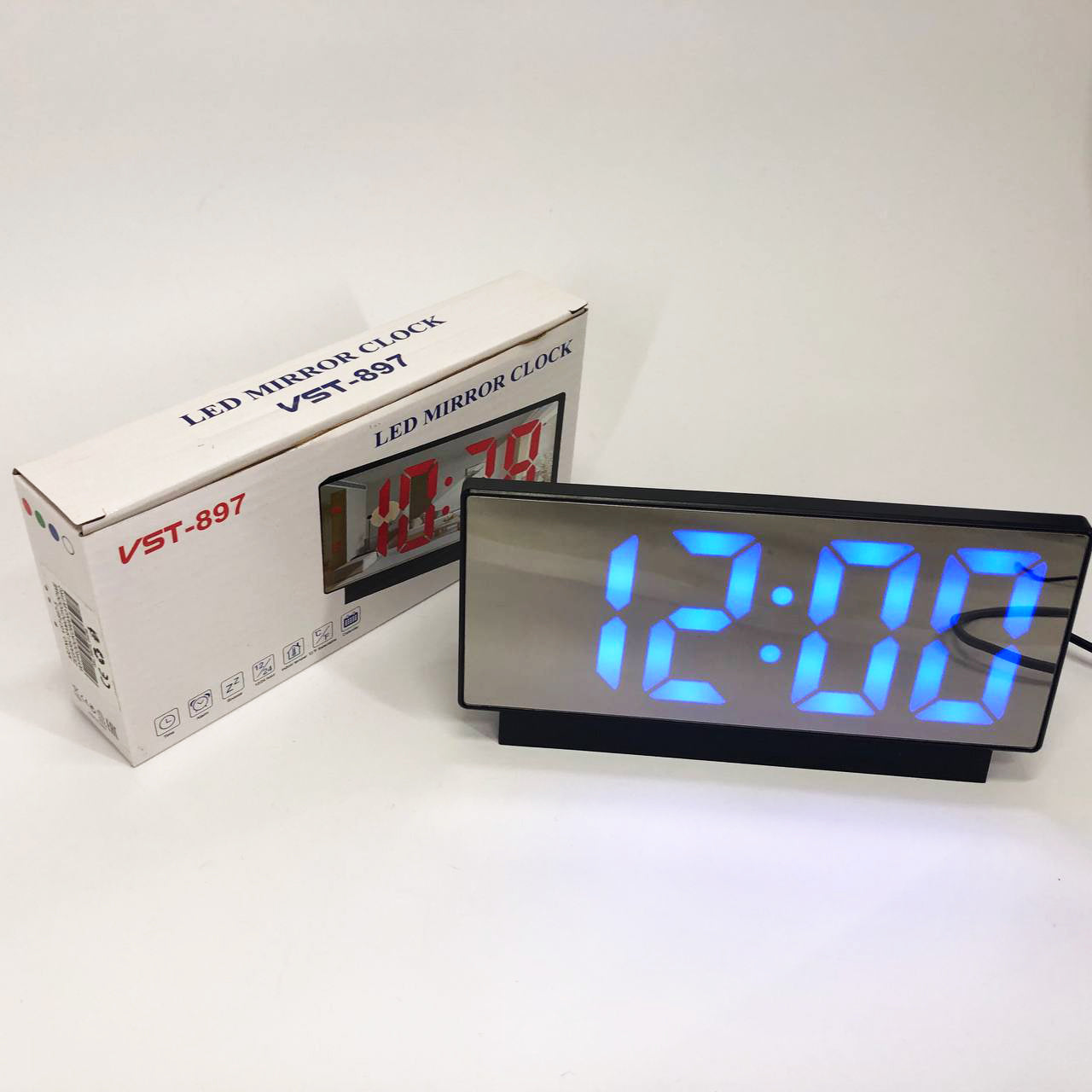 Часы сетевые настольные VST-897-5 (синяя подсветка, температура, от USB кабеля), Настольные LED часы