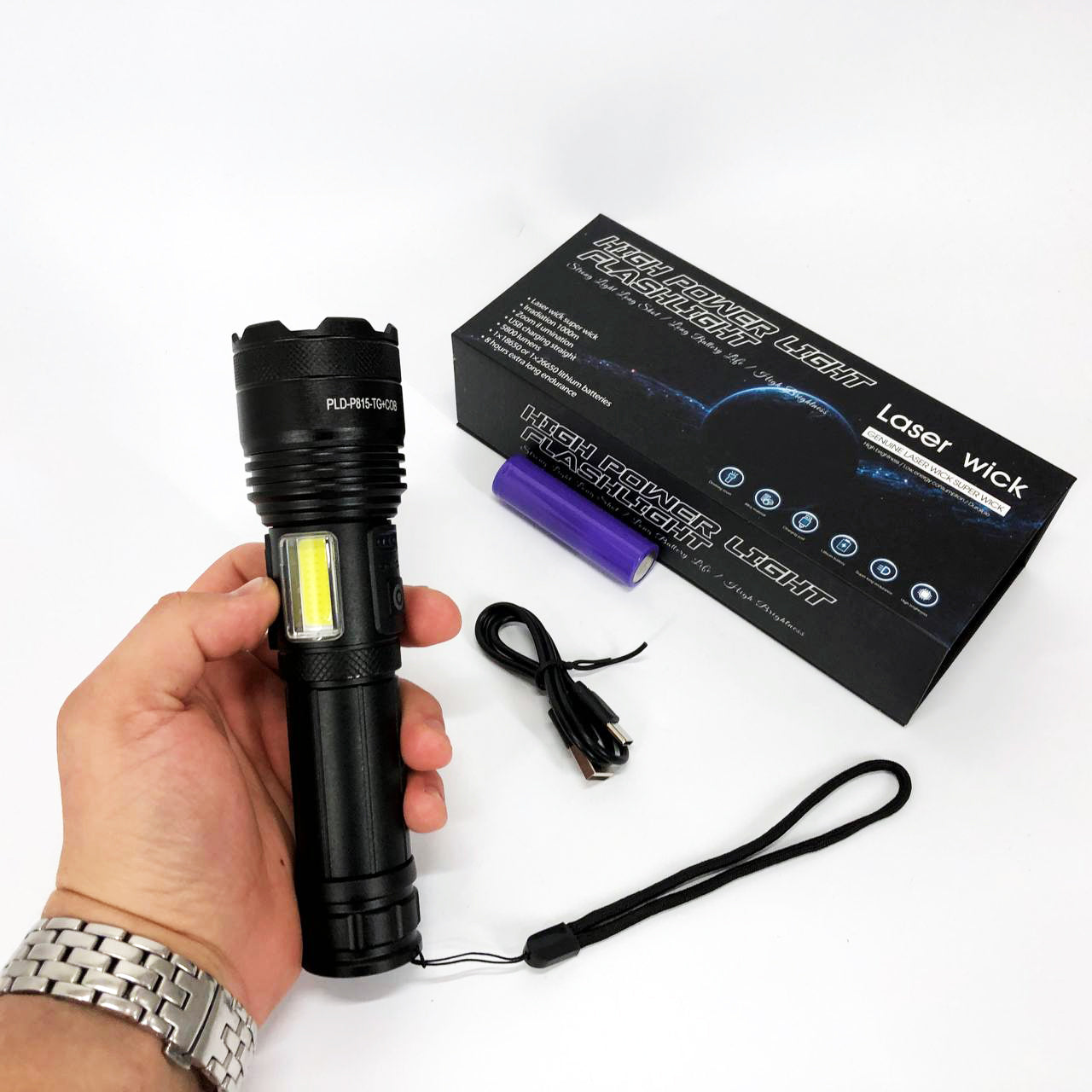 Фонарик PLD-P815 White Laser LED PM10-TG+COB, Фонарик тактический аккумуляторный ручной