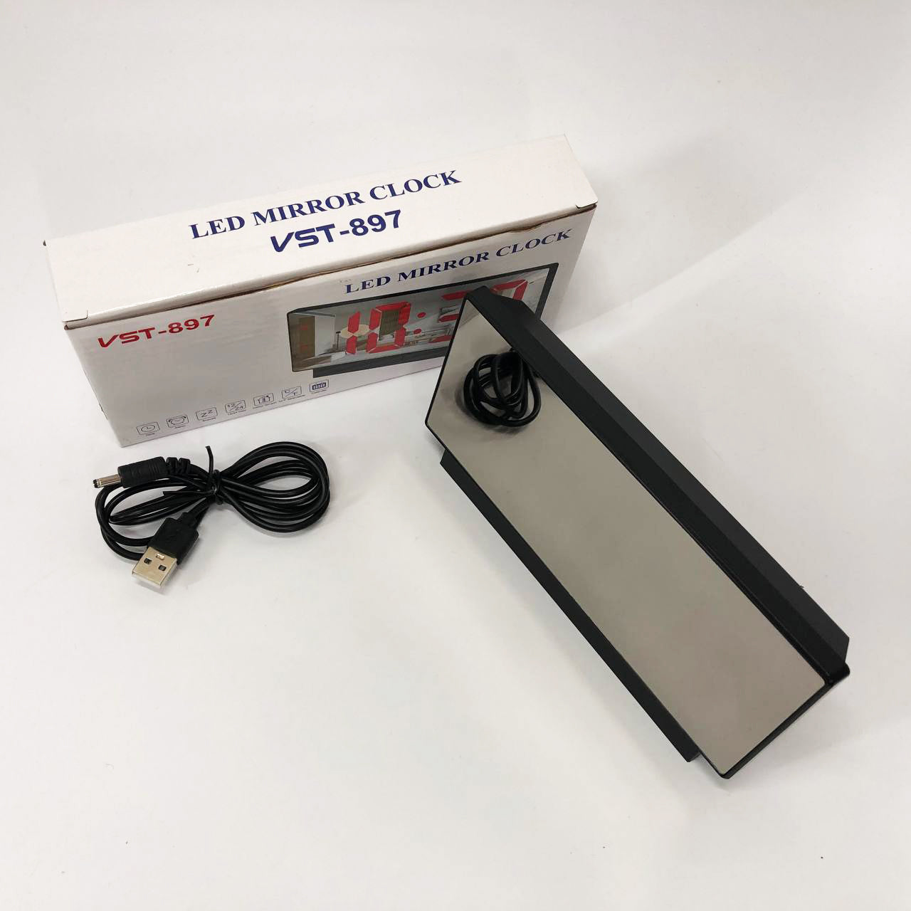 Часы сетевые настольные VST-897-5 (синяя подсветка, температура, от USB кабеля), Настольные LED часы