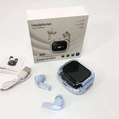 Беспроводные вакуумные наушники TWS с LED дисплеем, влагозащита IPx4 Bluetooth 5.4 с кейсом. Цвет: голубой