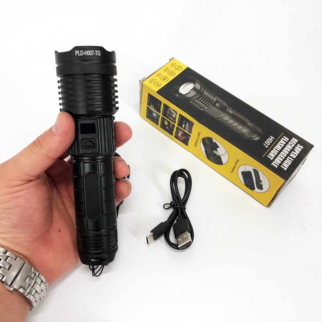 Фонарик PLD-H007 White Laser LED PM10-TG с встроенным аккумулятором PowerBank, Фонарик тактический ручной