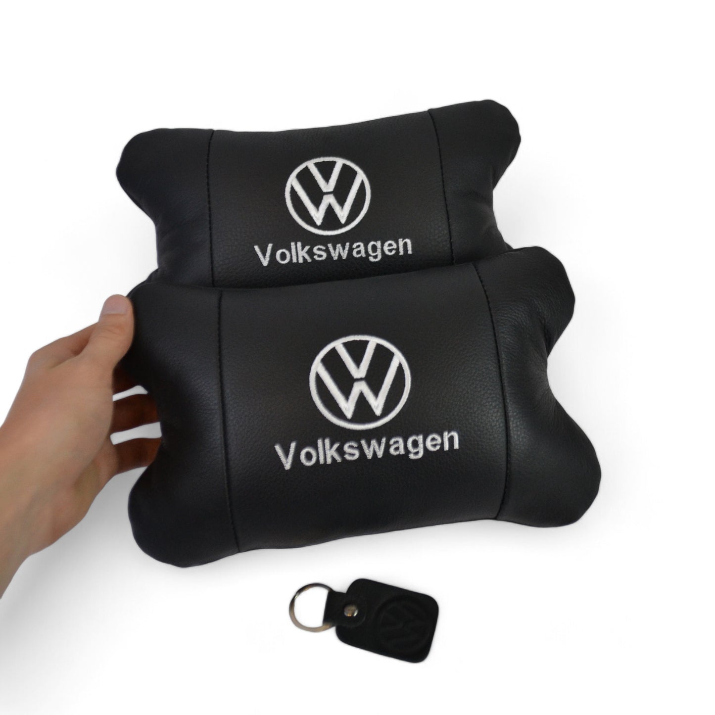 Набор подушек 2шт в авто Volkswagen из натуральной кожи, на подголовник в машину, Автомобильная подушка