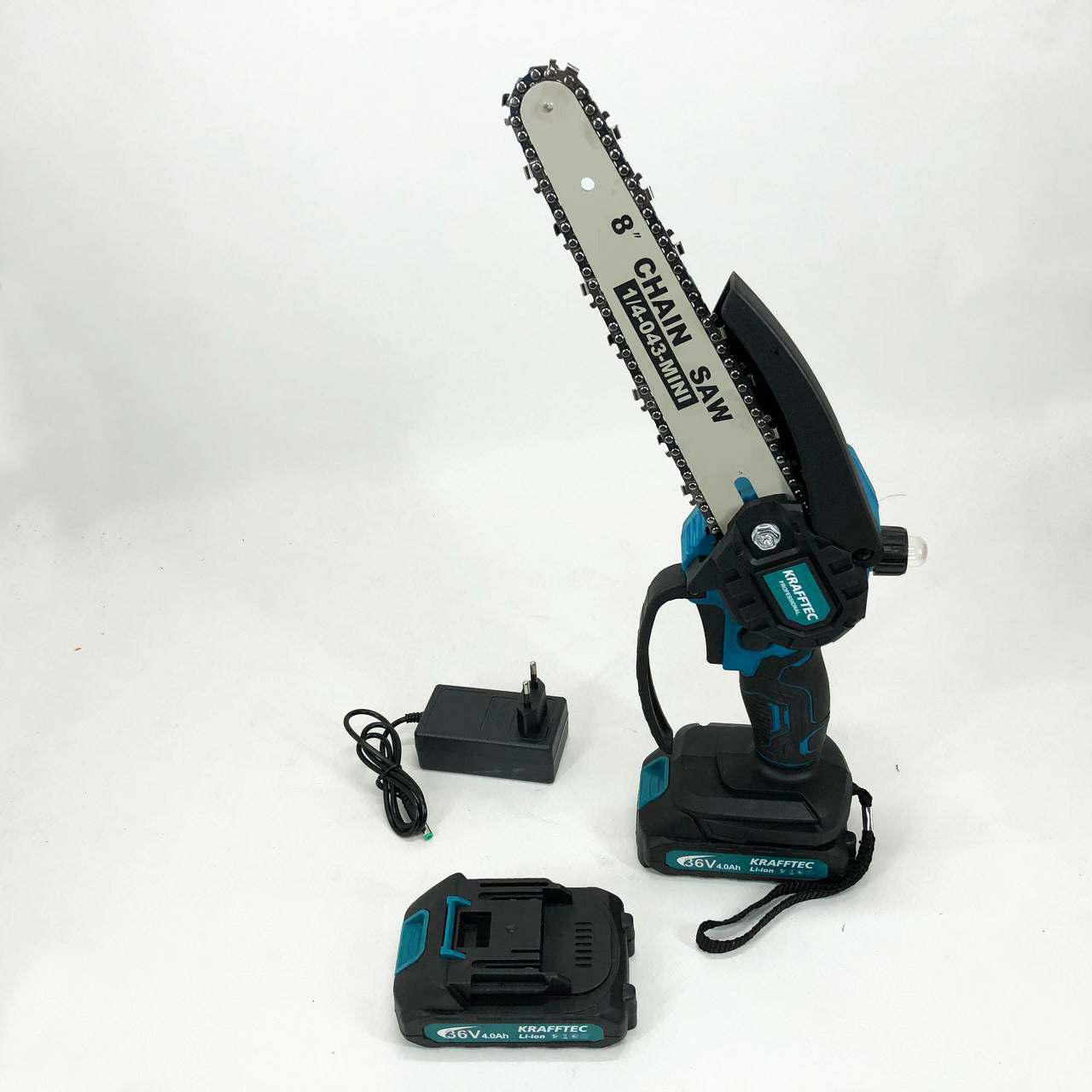 Аккумуляторная цепная мини пила 20 см в кейсе Krafftec (36V 4 Ач) + 2 аккумулятор и индикатором заряда