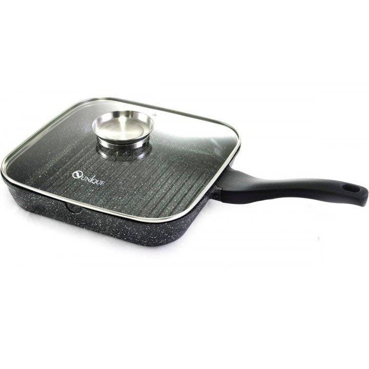 Сковорода-гриль Unique UN-4011 с крышкой 24 см, Сковорода для приготовления на плите с толстым дном