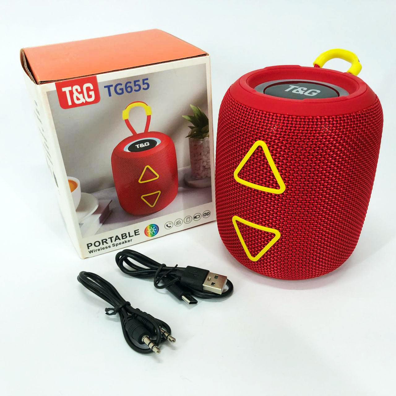 Портативная колонка TG655 5W с RGB подсветкой и ремешком, беспроводная колонка мощная. Цвет: красный