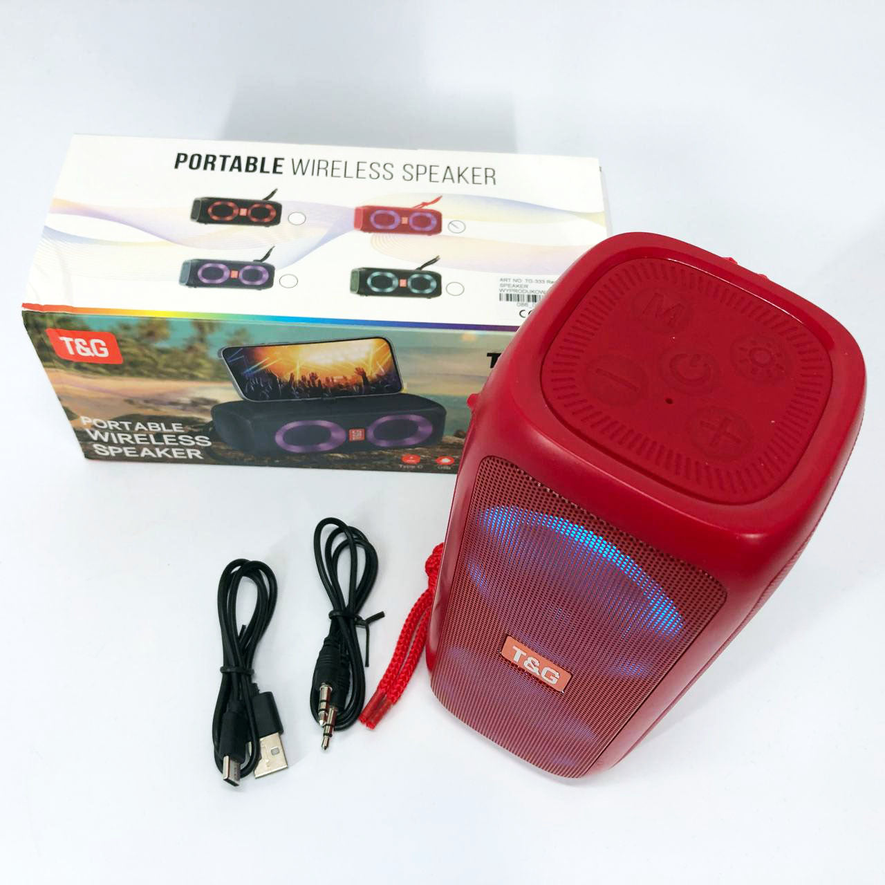 Портативная колонка TG333 2x5W с RGB подсветкой, беспроводная колонка портативная мощная. Цвет: красный