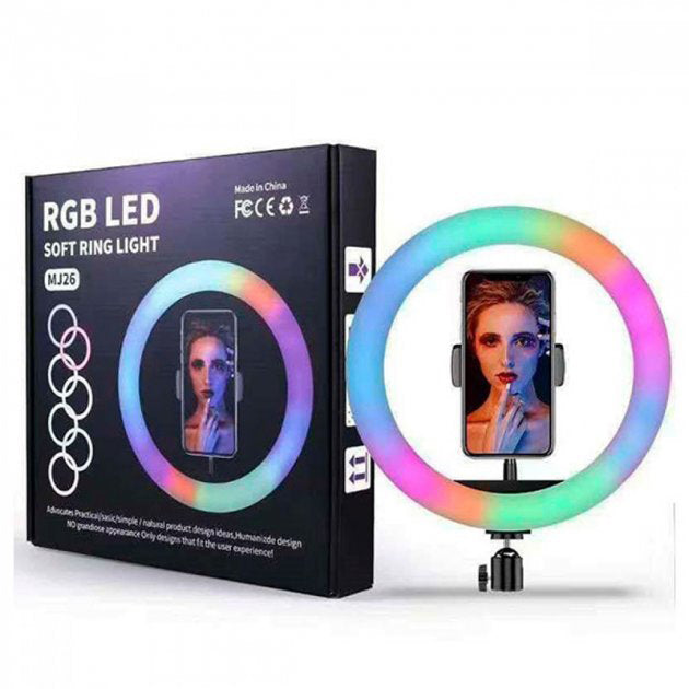 Кольцевая светодиодная лампа RGB LED RING MJ26 26 см с держателем телефона, кольцевая лампа большая